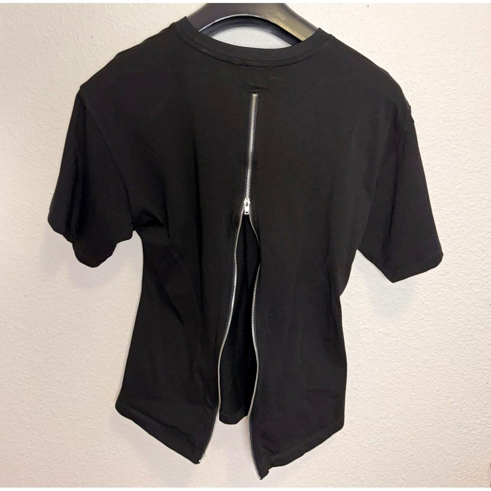 Fashion Nova Womens Black Solid Crew Neck Zip Back Short Sleeve T-Shirt Small